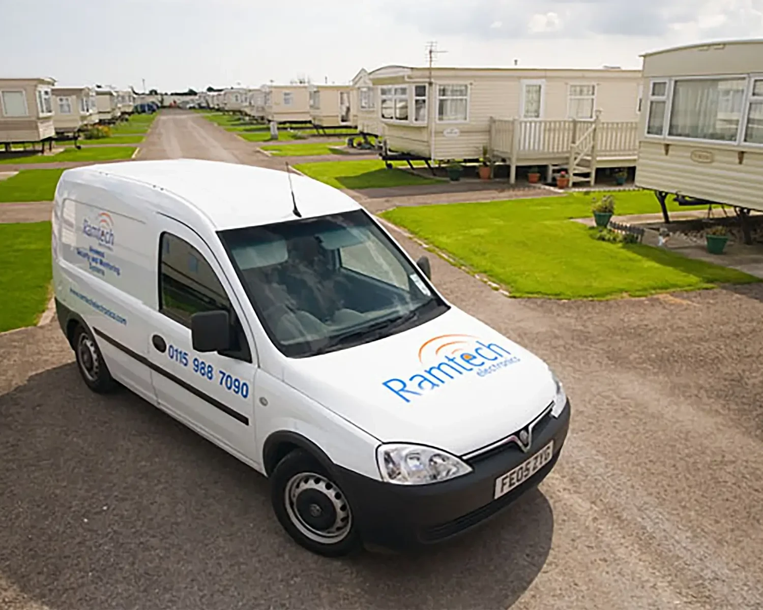 Ramtech wireless safety solutions van parked at a holiday park