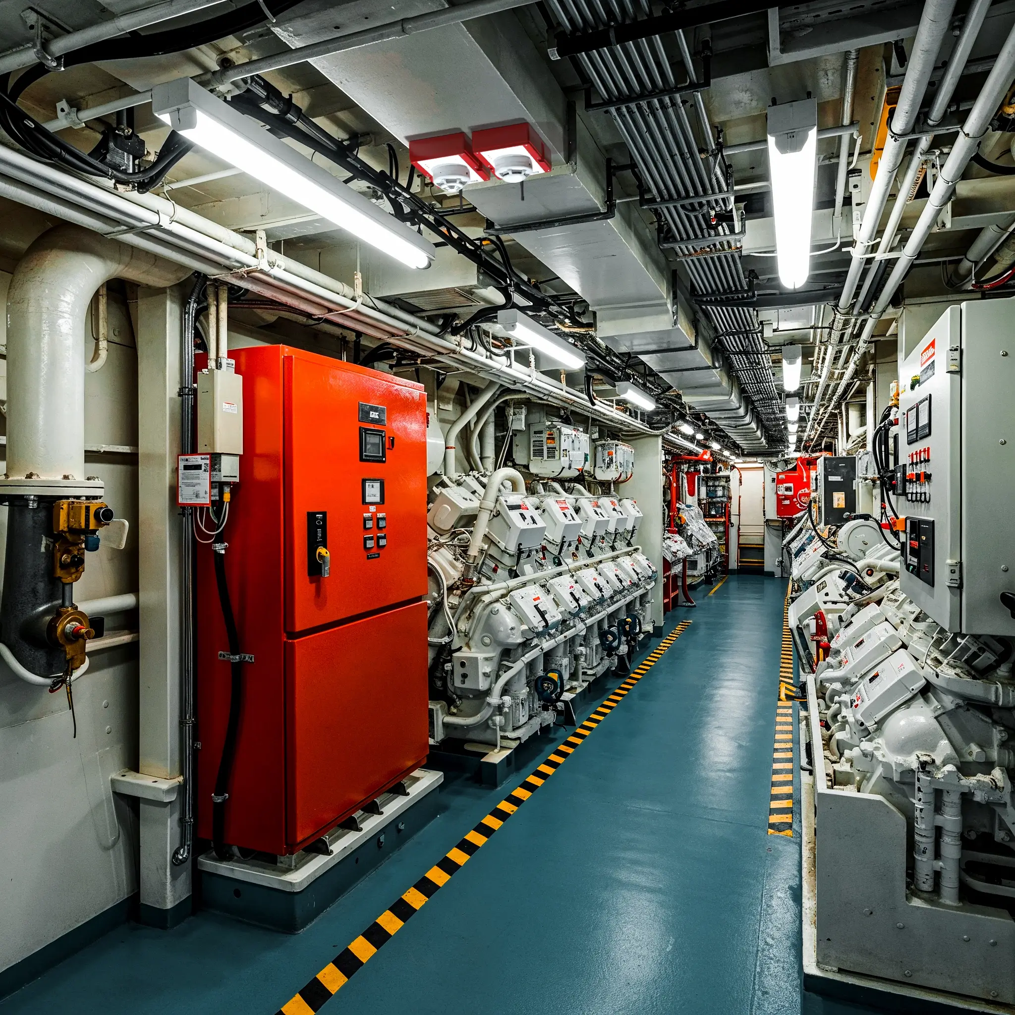 WES3 wireless safety devices installed in marine engine control room.