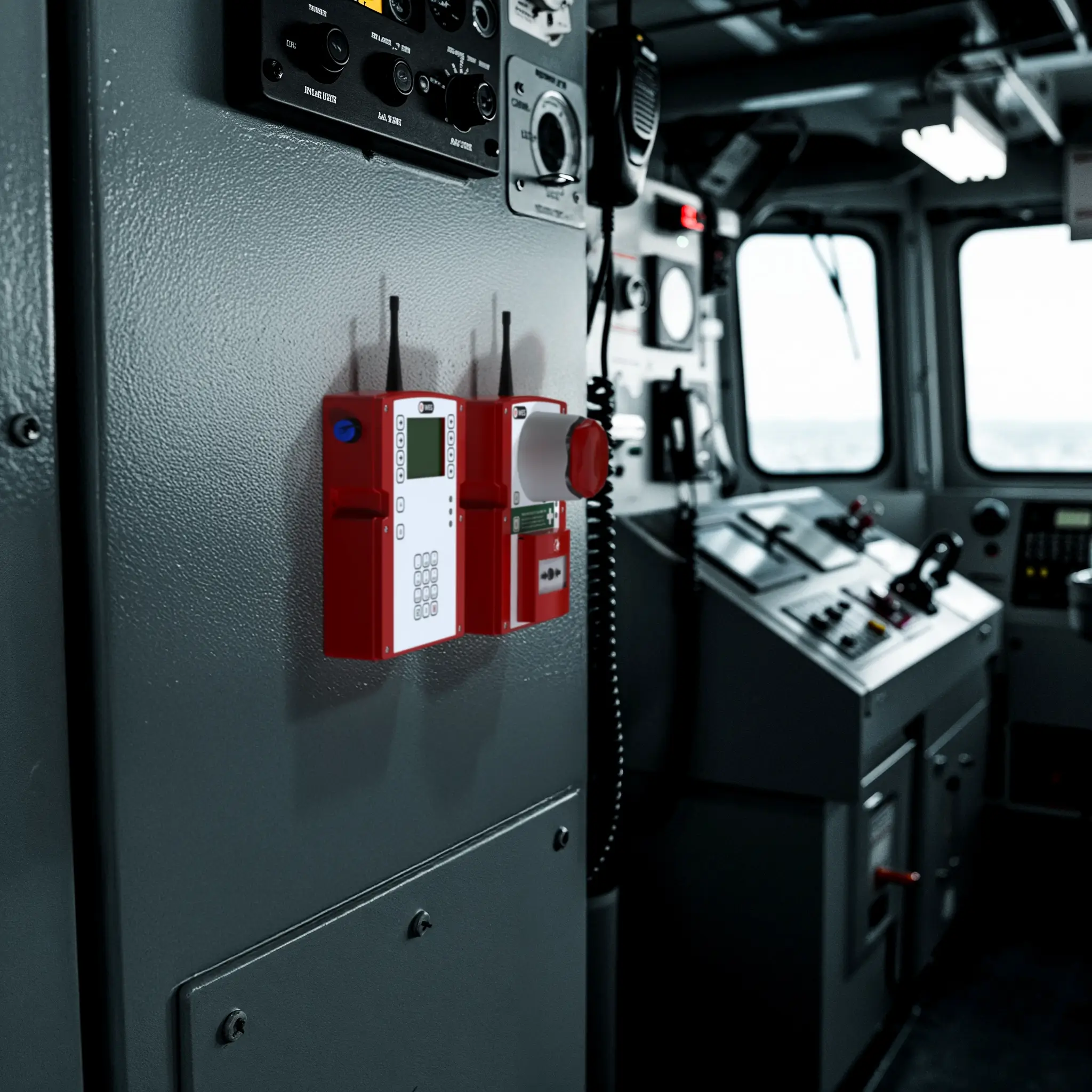 WES3 Connect and manual call point installed on ship bridge for marine fire safety.