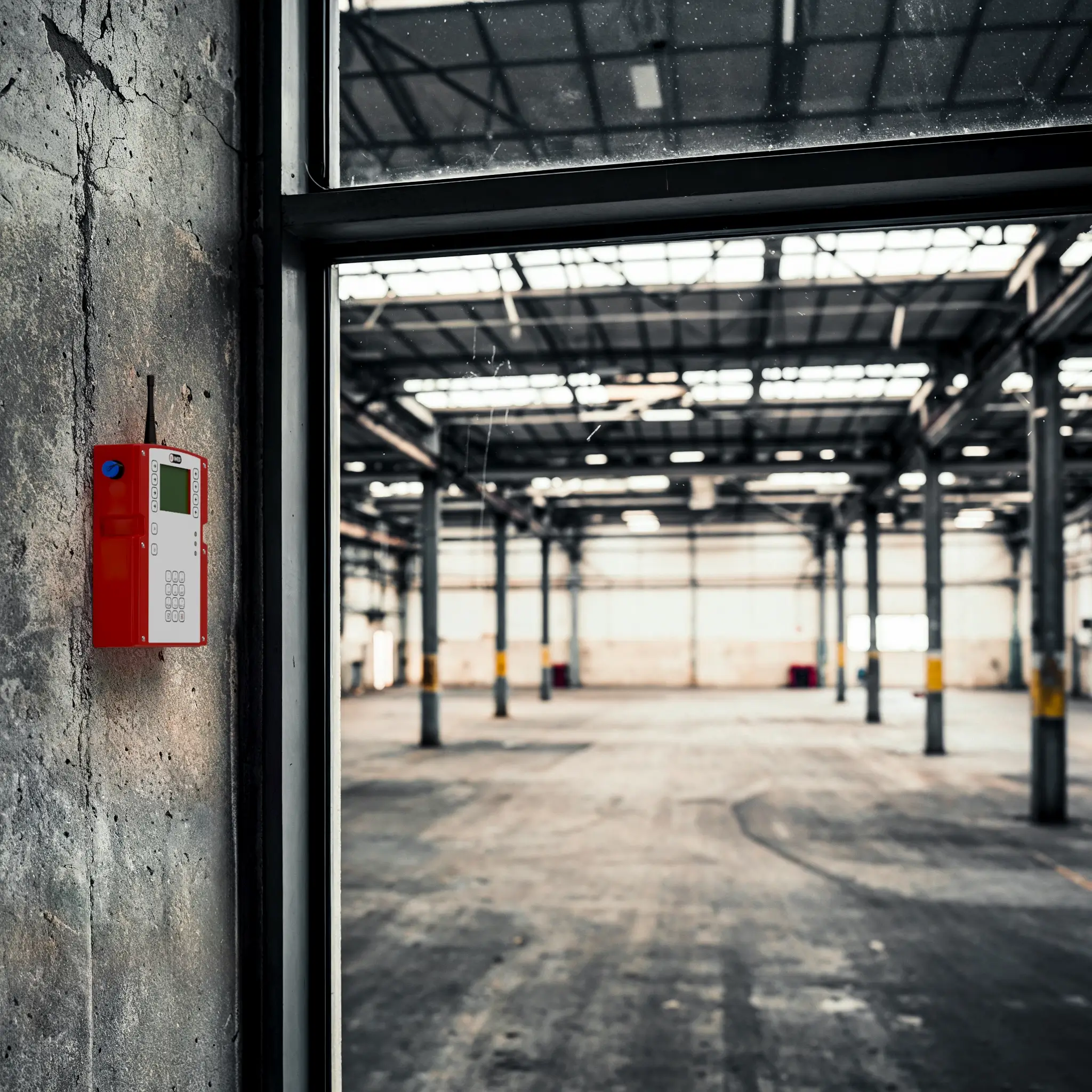 WES3 Connect unit mounted on wall inside empty building.
