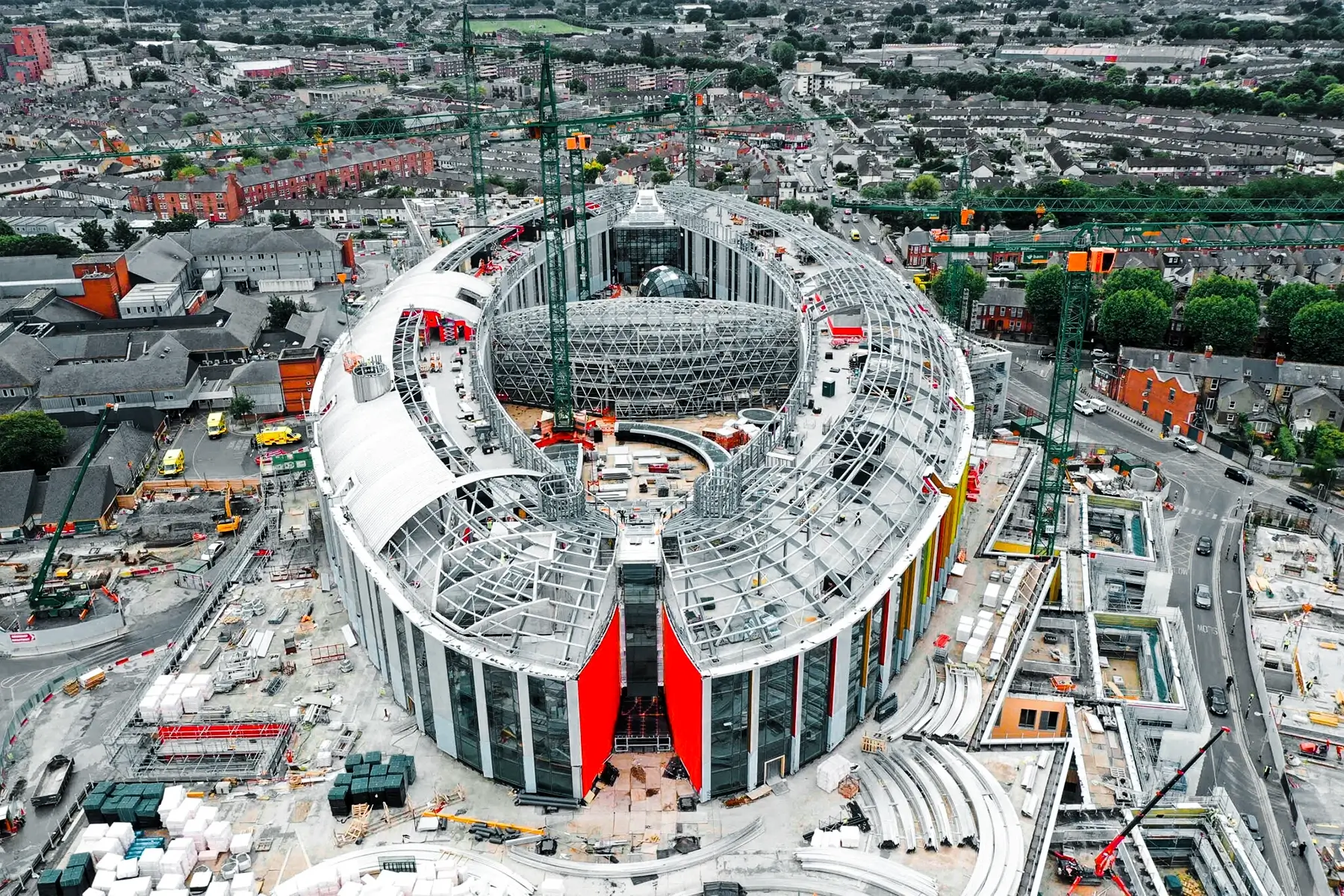 Detailed aerial photograph of the New Children's Hospital structure, emphasising the scale of the facility where BAM implemented WES3 New Children's Hospital Ireland.