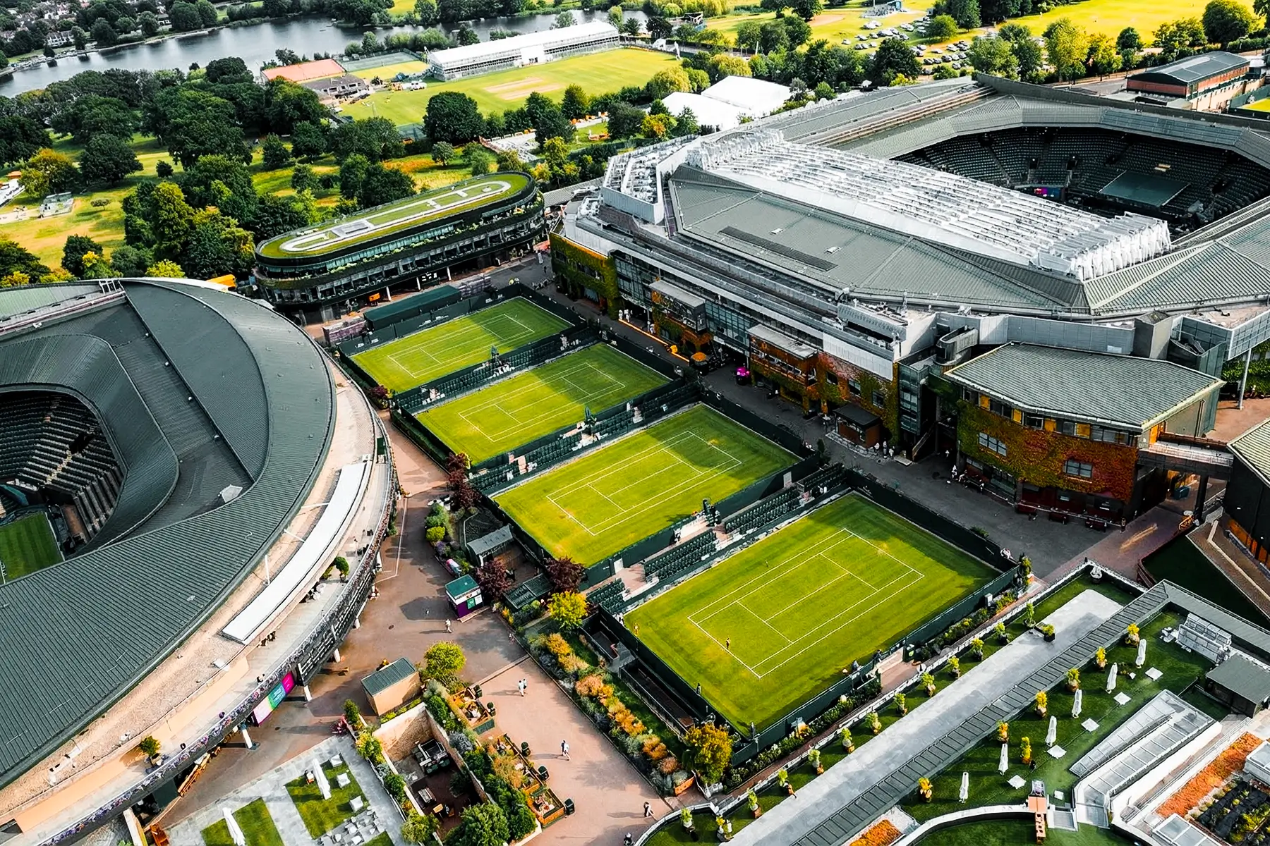 Aerial view of the site including Wimbledon construction fire safety zones.